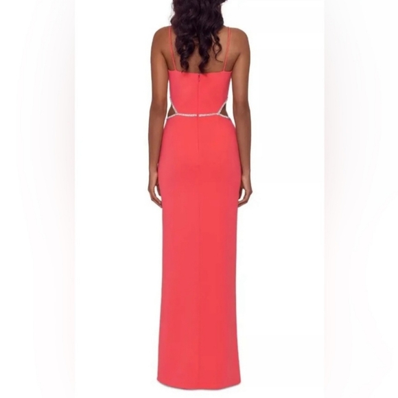 Xscape Scuba Crepe Waist Cut Out formal dress in coral - Picture 6 of 8